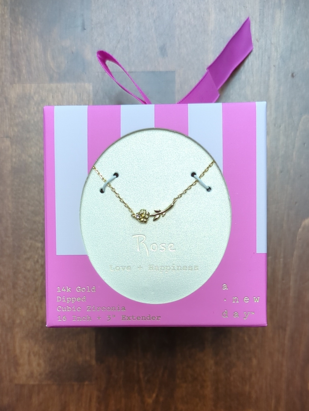 a new day Gold Floral Necklace with Rose Charm